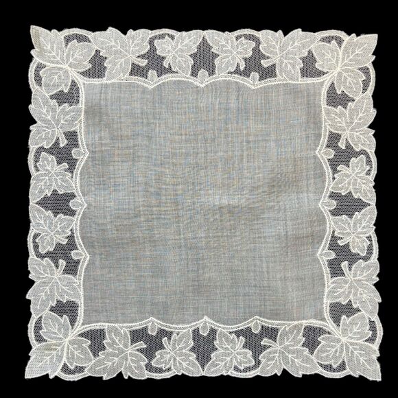 Embroidered Linen Bridal Lace Handkerchief Wedding Cottage Core Granny Vintage - Picture 3 of 3